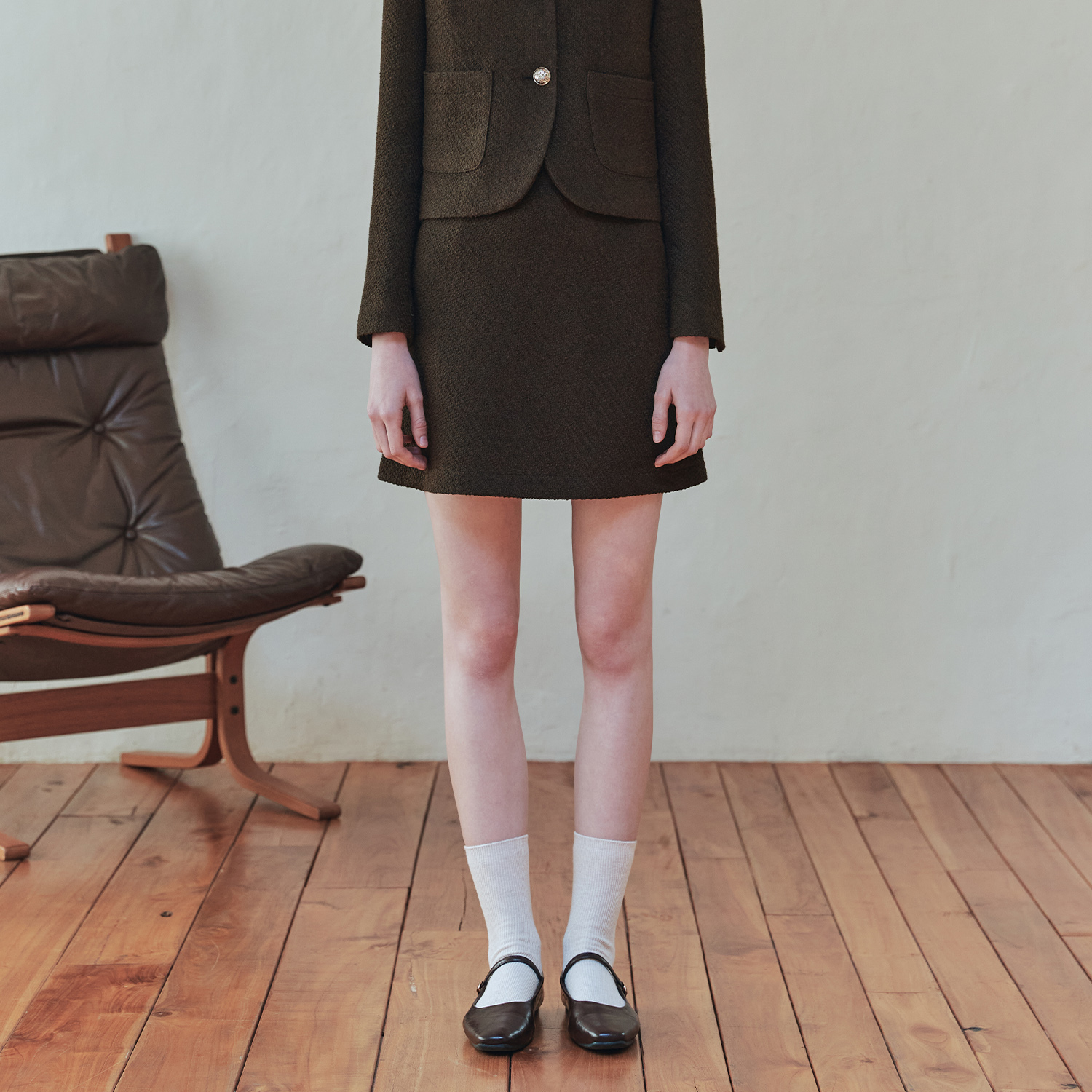 [제로스트릿] 테디 트위드 스커트 TEDDY TWEED SKIRT / BROWN - 상품 이미지