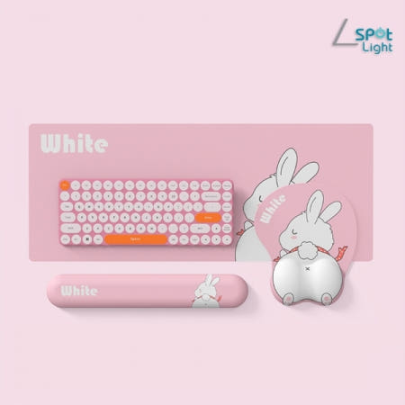 스포트라이트 화이트 래빗 토끼 마우스 패드 키보드 손목받침대 팜레스트 장패드 데스크탑 3in1 세트