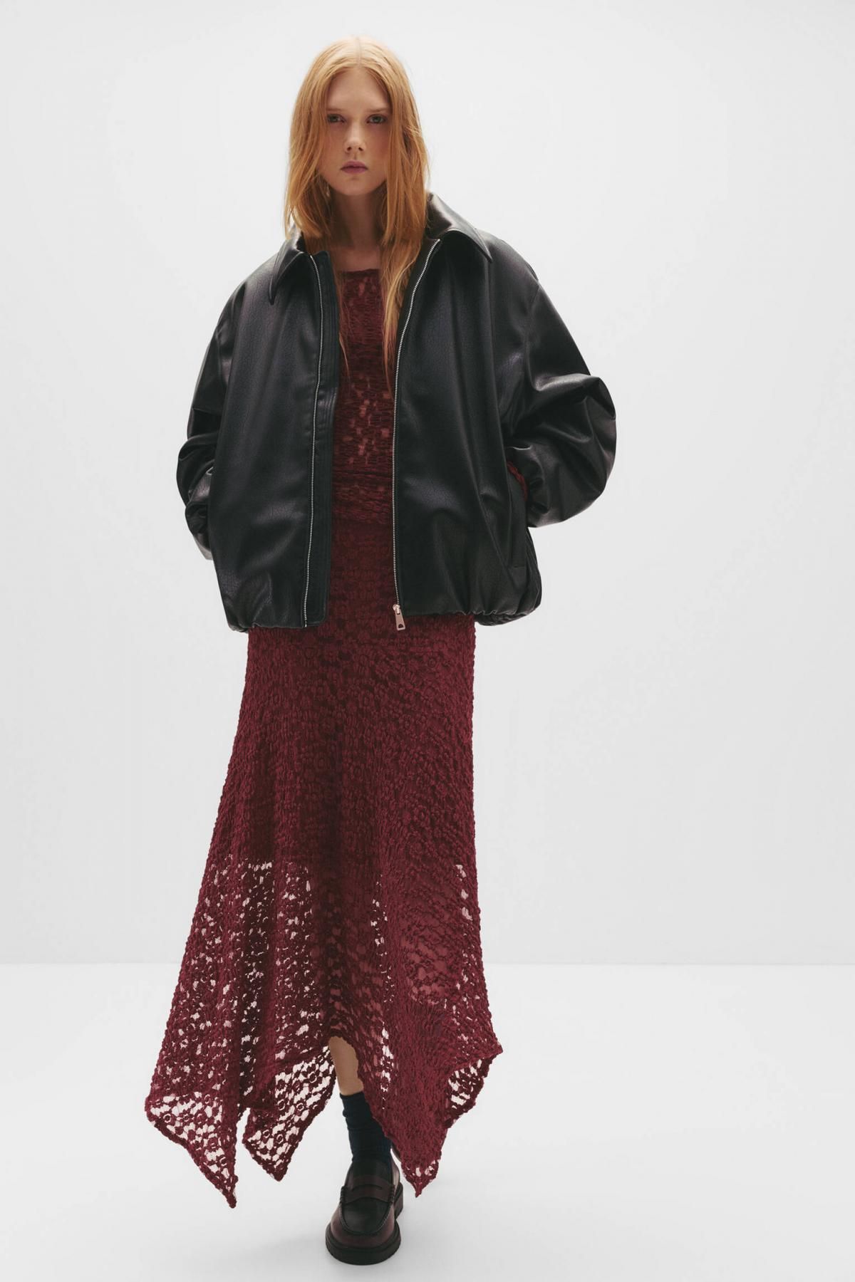 풀앤베어 로맨틱 비대칭 레이스 미디 스커트 7400/352 MAROON - 상세 이미지 2