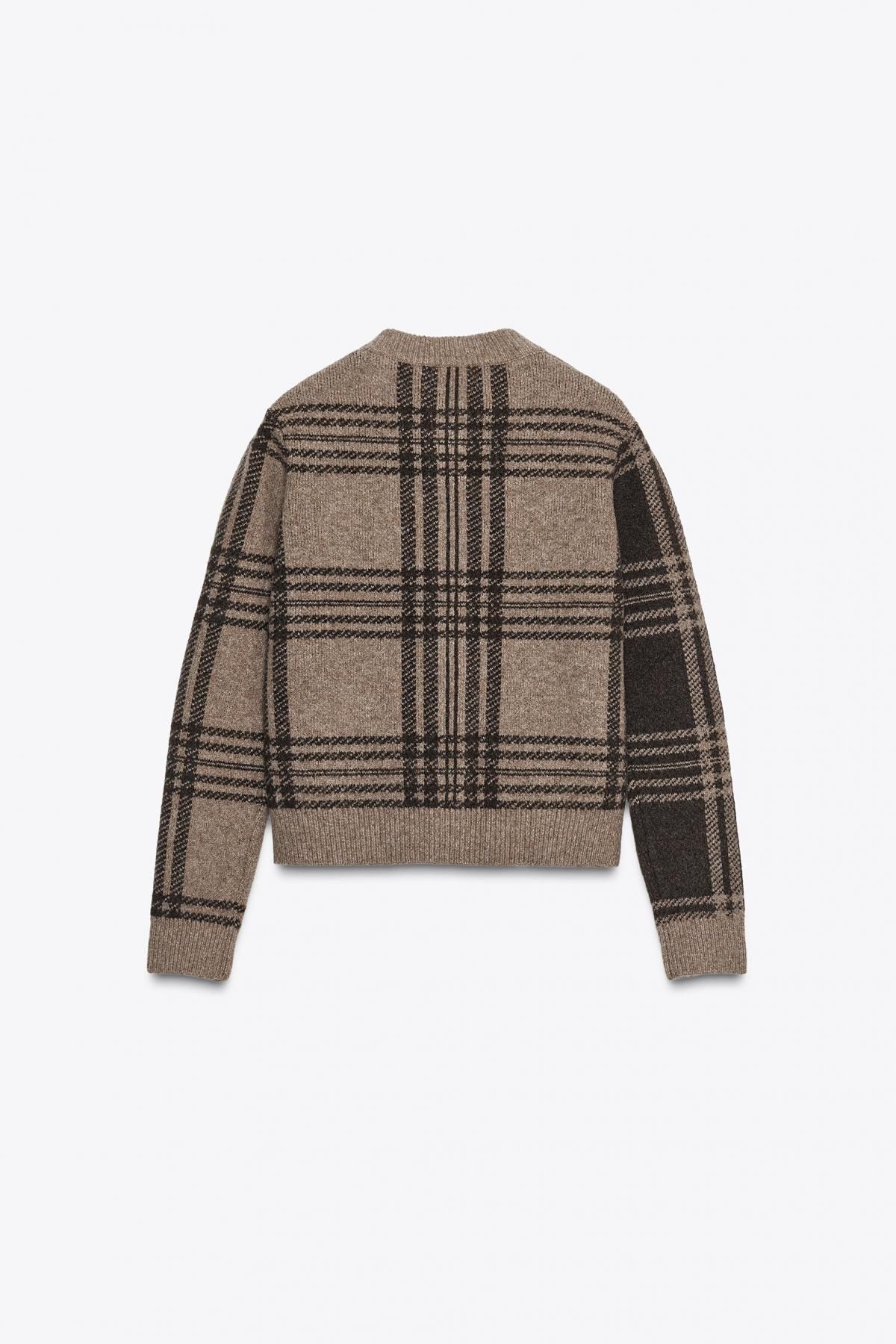 자라 클래식 체크 라운드넥 니트 가디건 2756/149 MINK BROWN - 상세 이미지 5