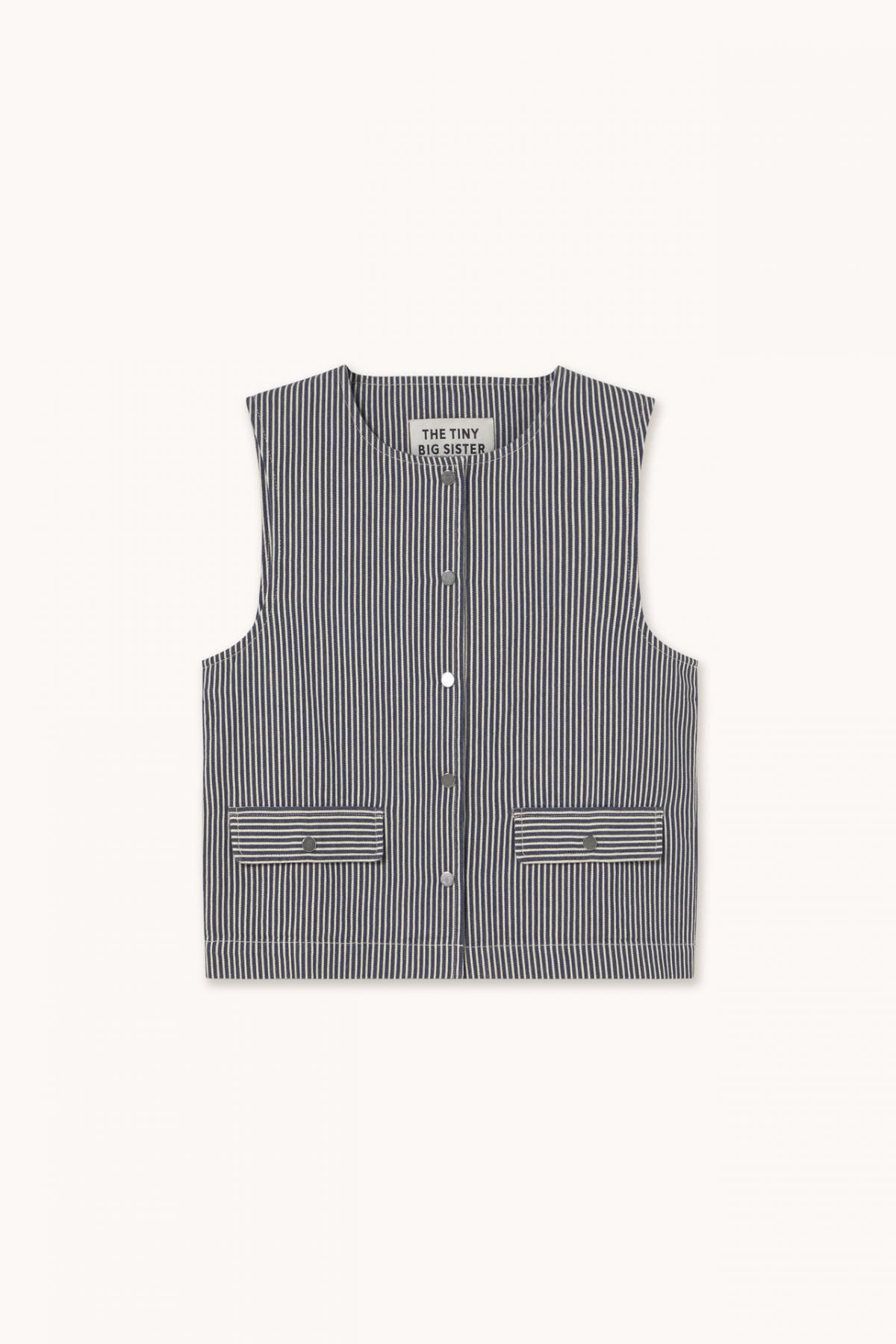 타이니코튼 테크니컬 스트라이프 라이트 네이비 베스트 AW25-656L16 ONE COLOR - 메인 이미지