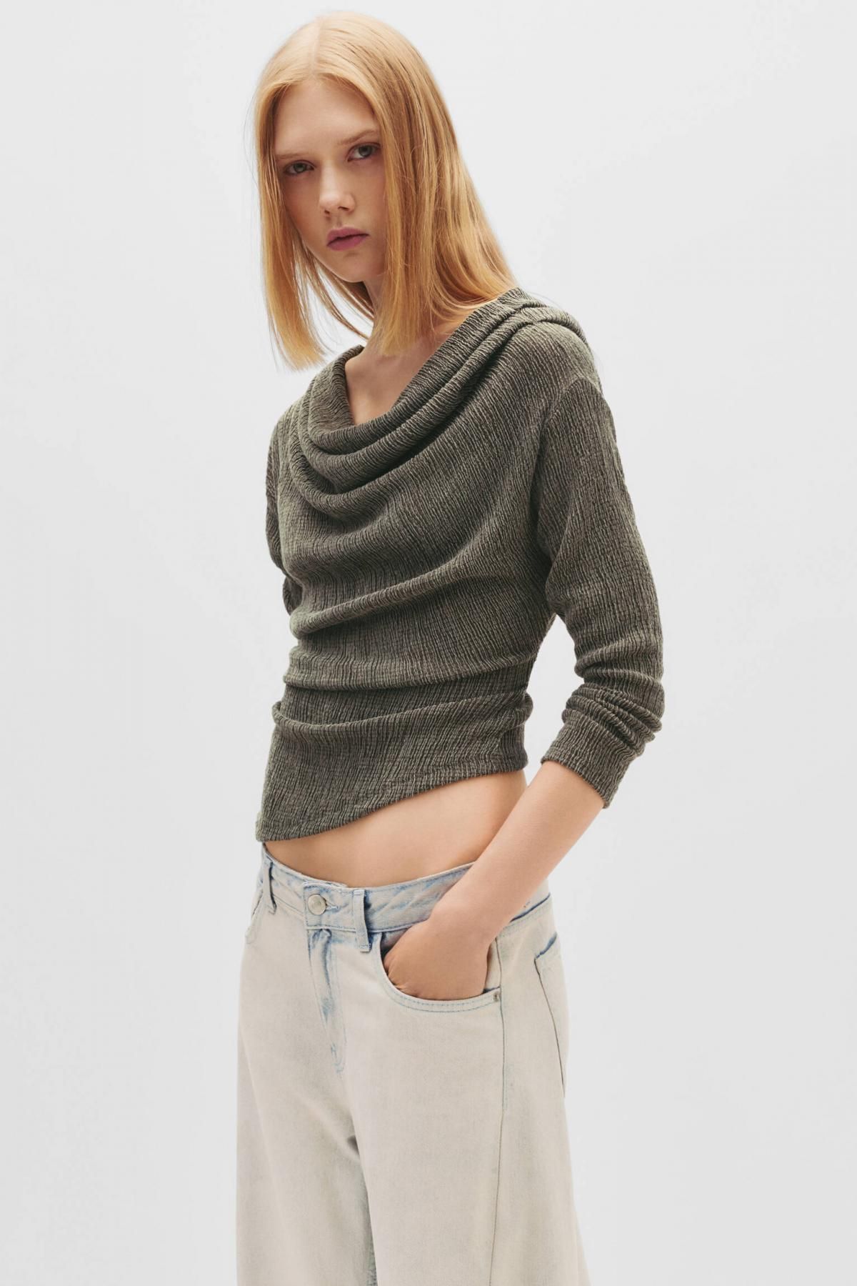 풀앤베어 모던 크레이프 보트넥 롱슬리브 티셔츠 7152/384 KHAKI - 상세 이미지 5
