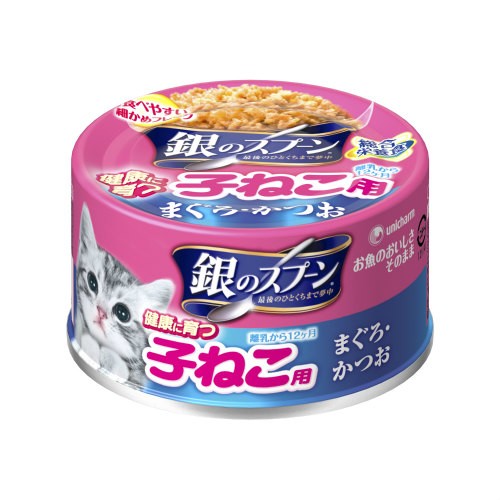 일본 참치 & 가다랑어 12개월까지 새끼 고양이용 유니참 은의스푼 긴노스푼 캔 70g 고양이사료 - 메인 이미지
