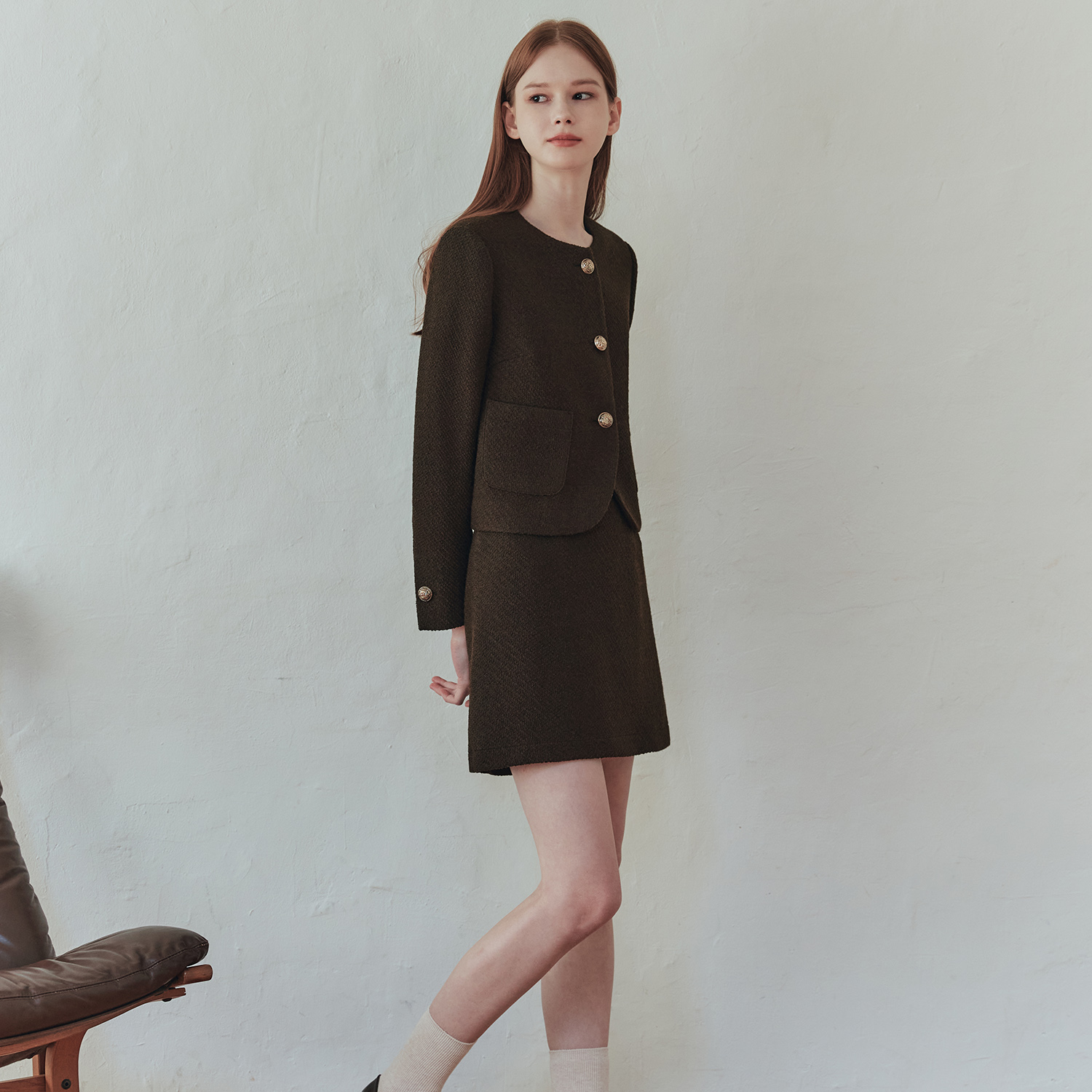 [제로스트릿] 테디 트위드 스커트 TEDDY TWEED SKIRT / BROWN - 상세 이미지 2