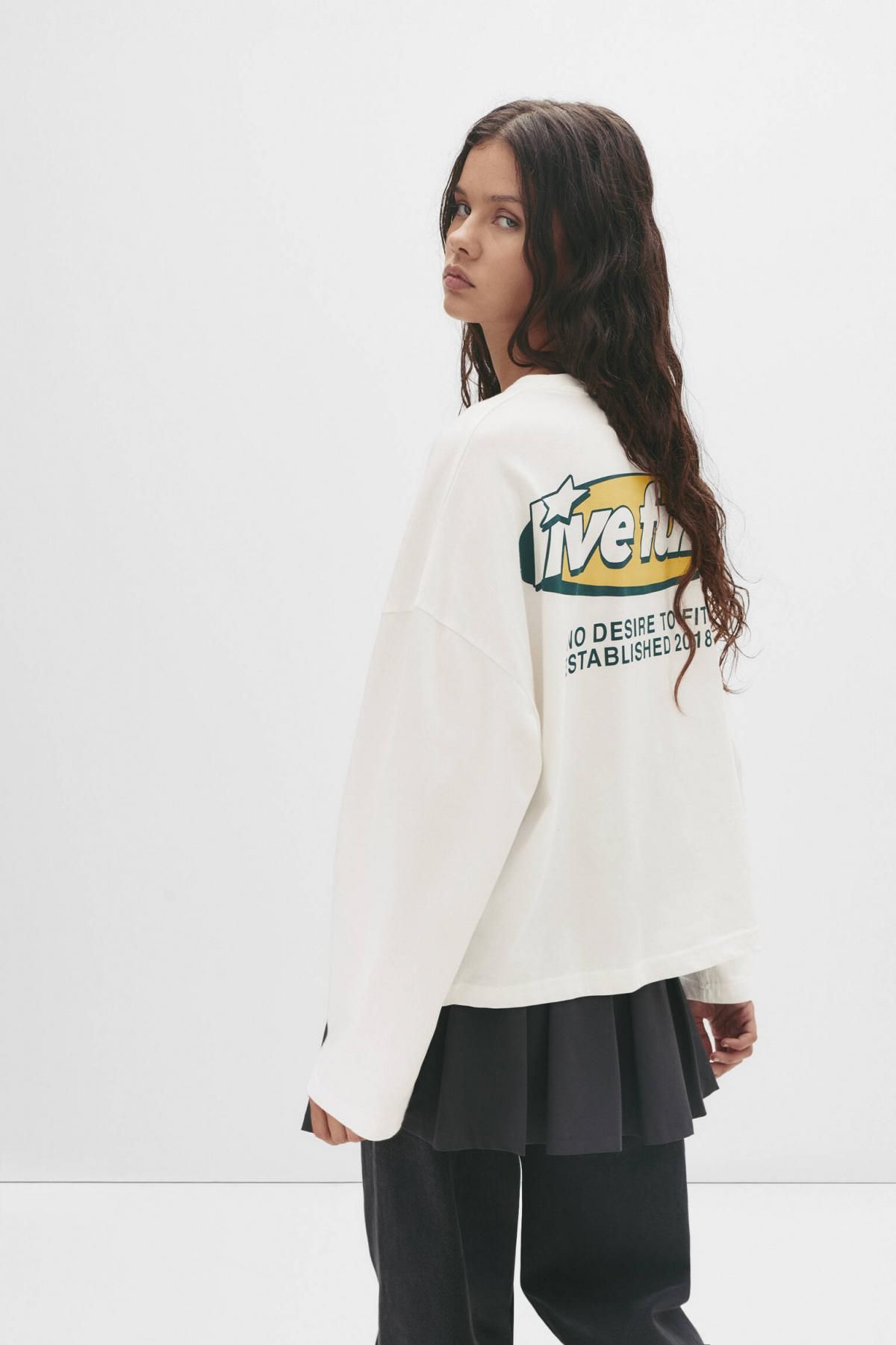 풀앤베어 그래픽 슬로건 코튼 화이트 긴팔 티셔츠 7151/399 ICE - 상세 이미지 3