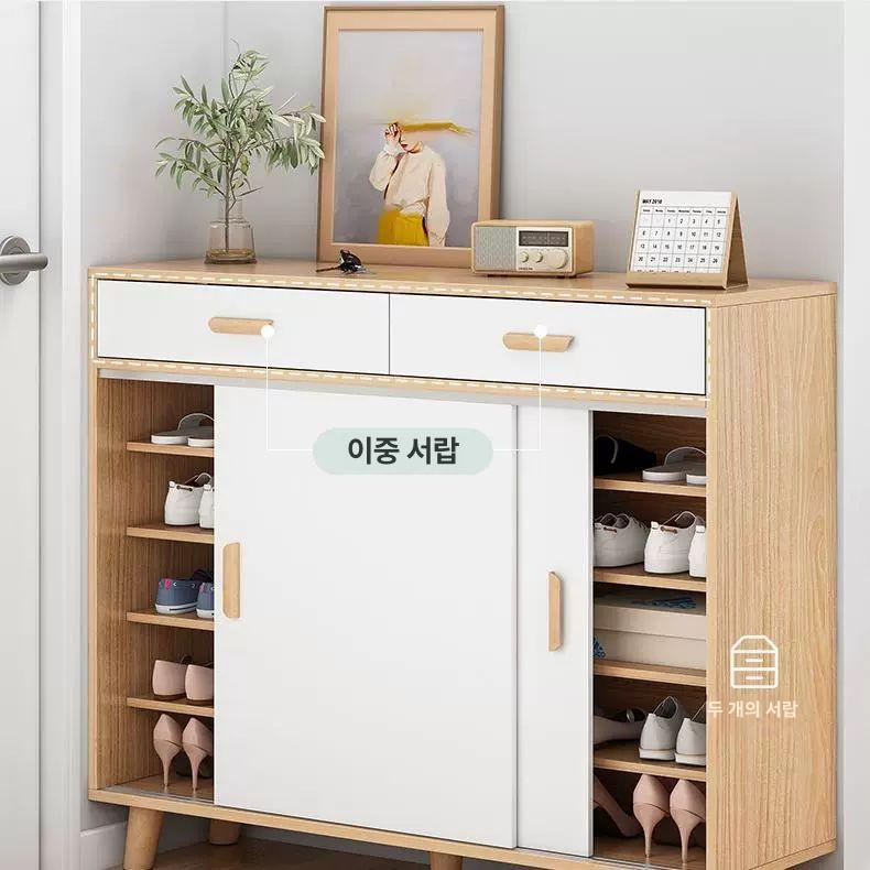 슬라이딩 신발장 신발 서랍장 현관 서랍 레일 슈즈랙 보관함 사무실 정리대 조립식 정리 90x88 우드 다용도 수납 합리적 - 상세 이미지 4