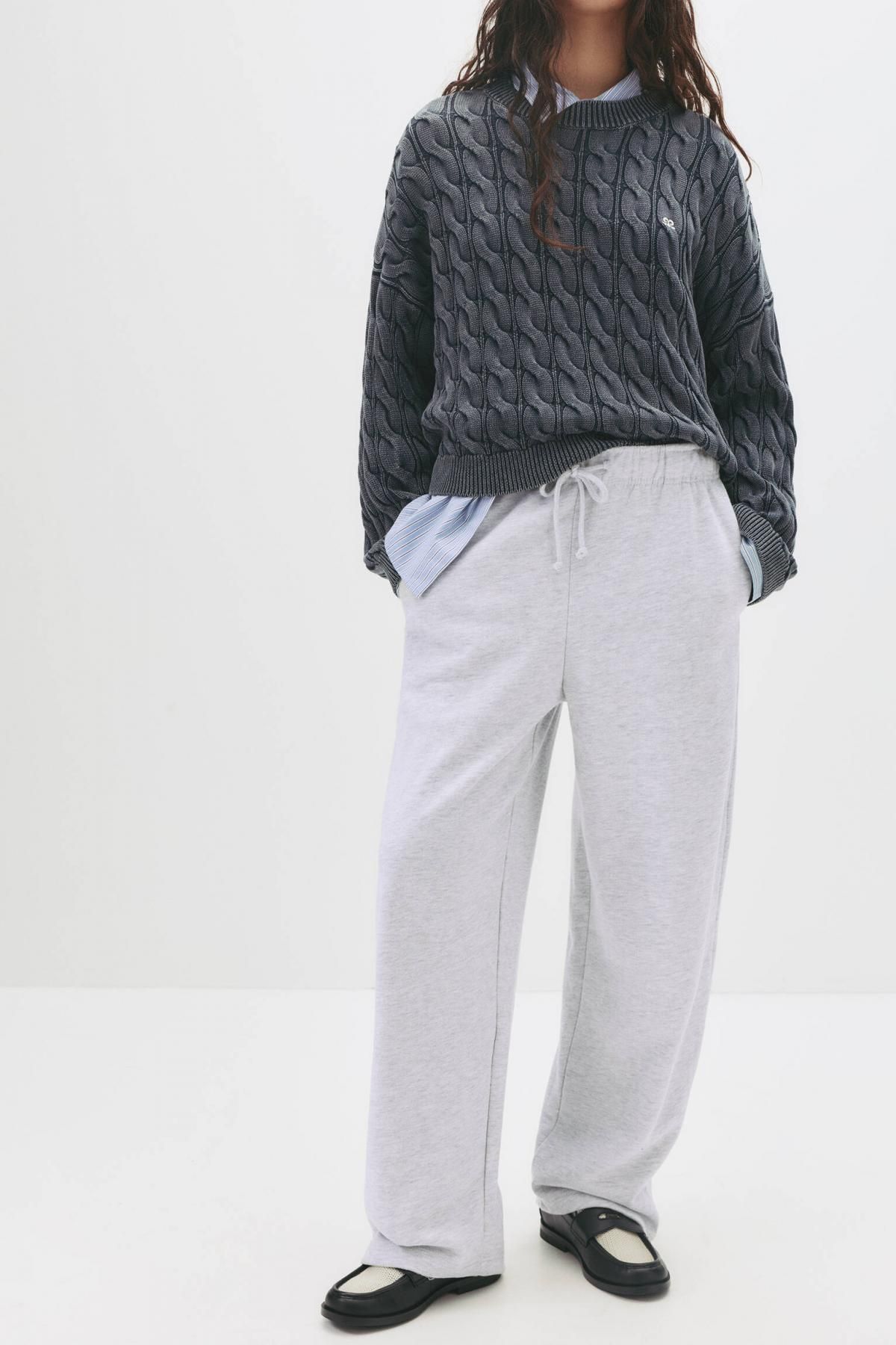 풀앤베어 와이드핏 코튼 조거 스웨트 팬츠 7675/398 GREY MARL - 메인 이미지