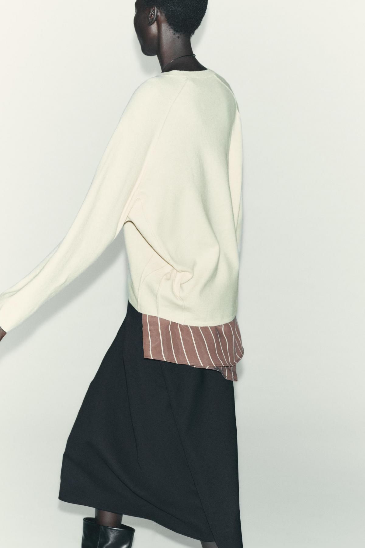 자라 오버사이즈 아이보리 라운드넥 니트 스웨터 2893/175 BUTTER - 상세 이미지 5