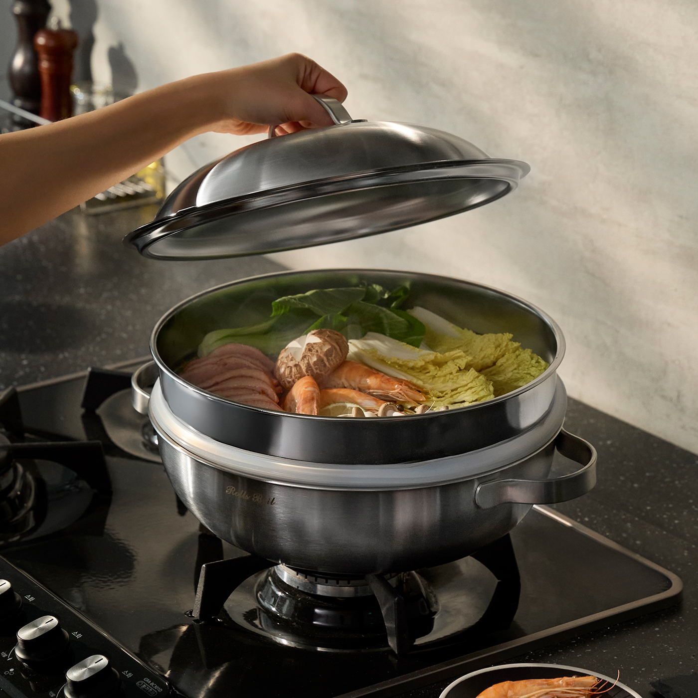 롤스보일 스텐 인덕션 국산 통3중 316L 라이트 파티웍 28cm+스티머+스텐뚜껑 / 포토리뷰 - 상세 이미지 2