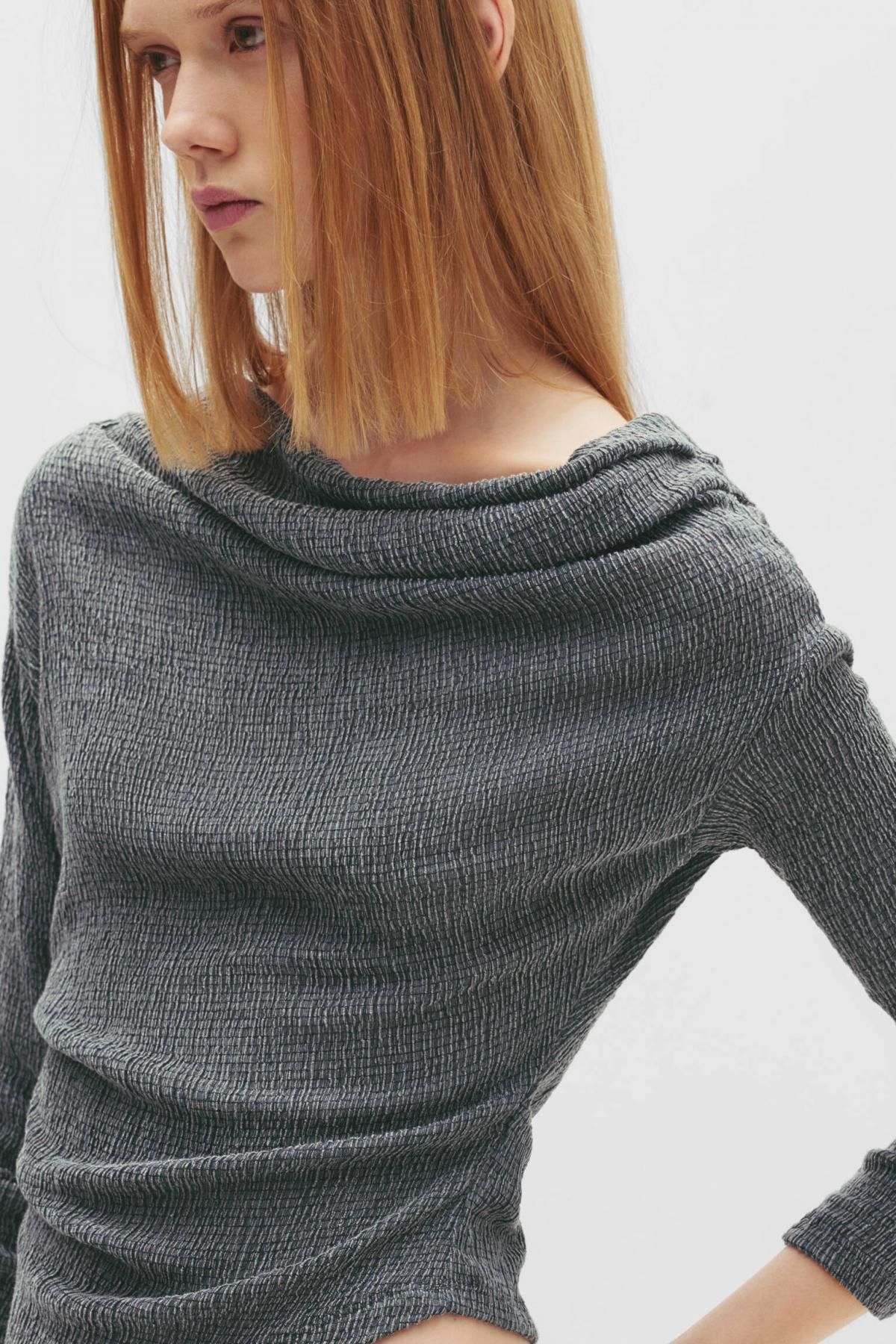 풀앤베어 오버사이즈 보트넥 크레이프 긴팔 탑 7152/384 GREY - 상세 이미지 5