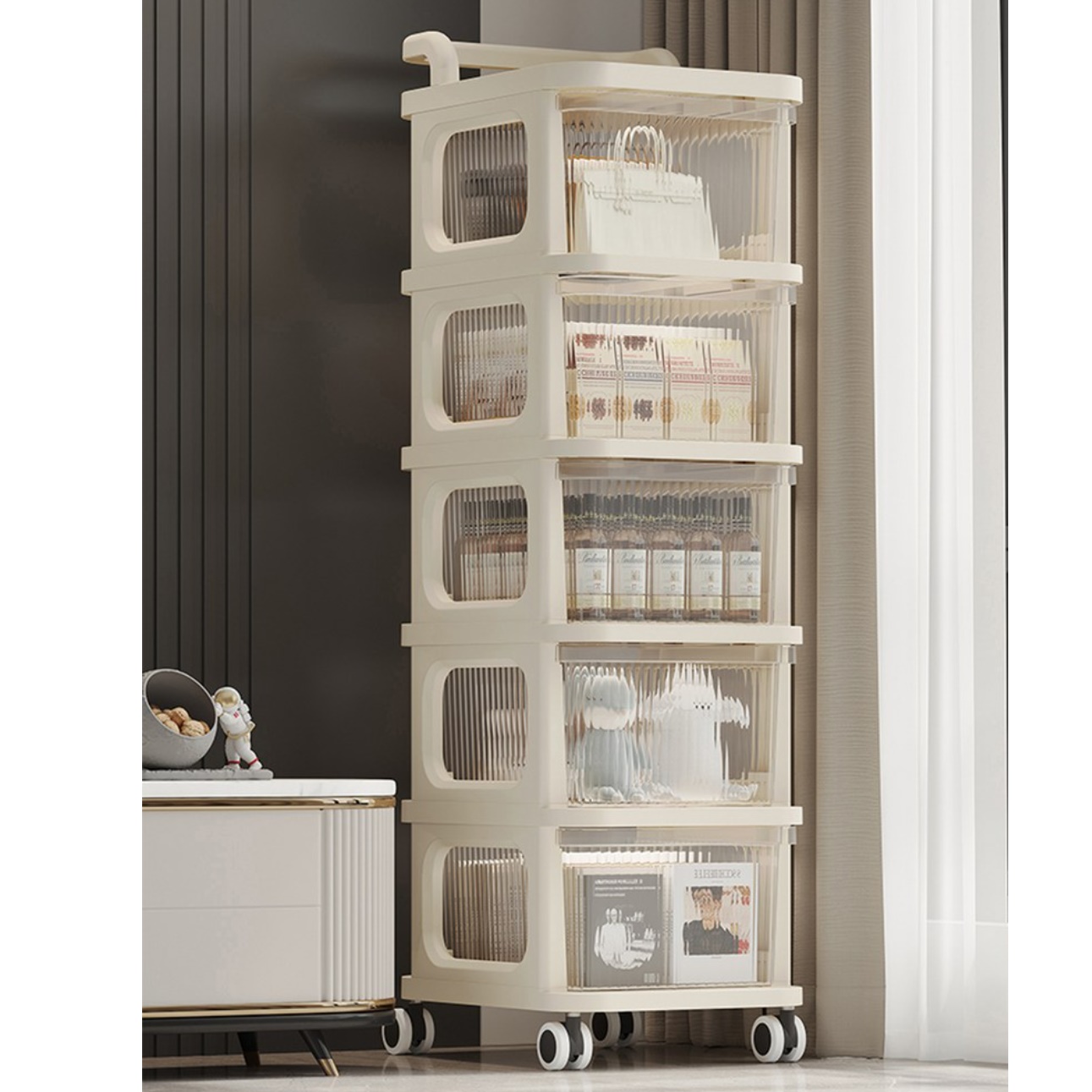 바퀴달린 이동식 서랍장 플라스틱 5단 서랍장 폭좁은 서랍장