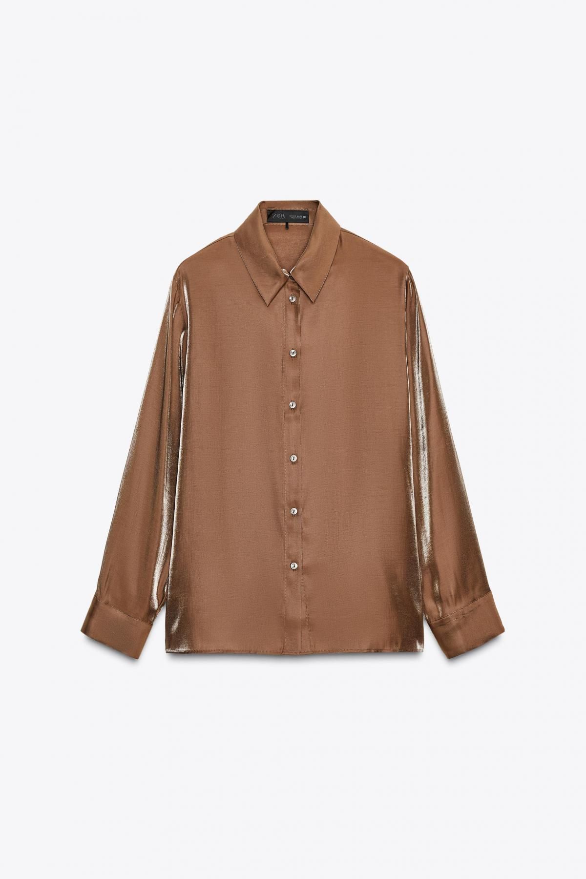 자라 샤이니 플루이드 브라운 긴팔 셔츠 3897/073 BROWN - 메인 이미지
