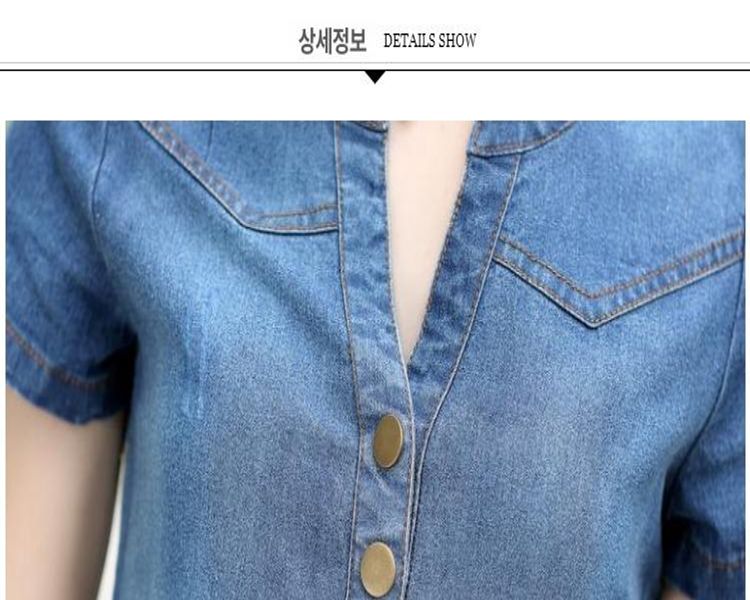 슬림핏 여름 원피스 데님 데이트룩 파티룩 브이넥 휴양지 반팔 무릎길이 여성원피스 라이트블루 S - 상세 이미지 3