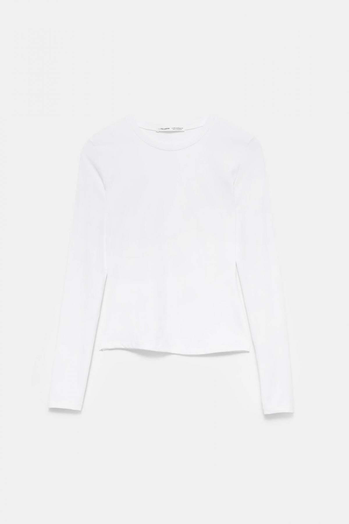 풀앤베어 슬림핏 폴리아미드 라운드넥 긴팔 티셔츠 7152/307 WHITE - 상품 이미지