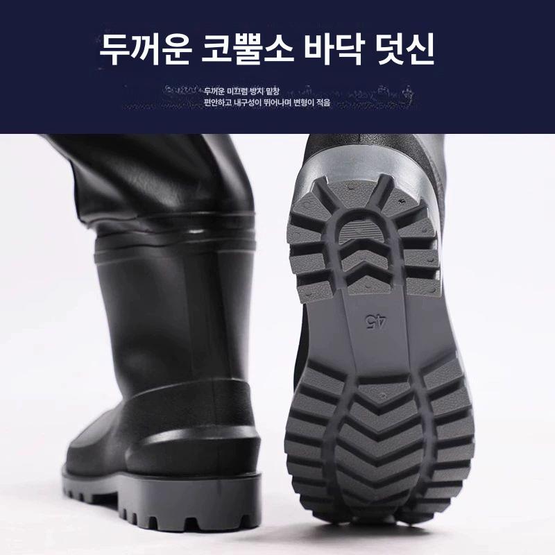 바지 장화 팬츠 갯바위 해루질장비 선상 갯벌체험 입는 갯벌 해루질 방수 작업 나일론 옐로우 허리띠형 업그레이드 이지 36 평소신발사이즈기준 - 상세 이미지 4