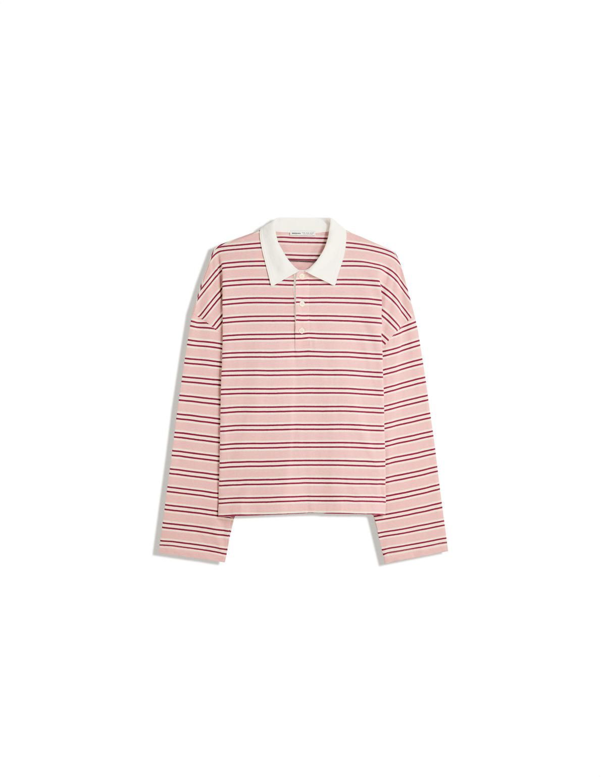 버쉬카 스트라이프 폴로 칼라 긴팔 티셔츠 7608/443 PINK - 상세 이미지 5