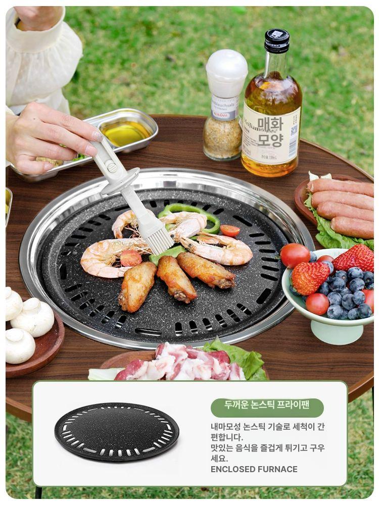 원형 고기불판테이블 가정용 불판 숯불 화로대 접이식 숯불구이 다용도 가스버너 숯 전기 겸용 접이식 D - 상세 이미지 3