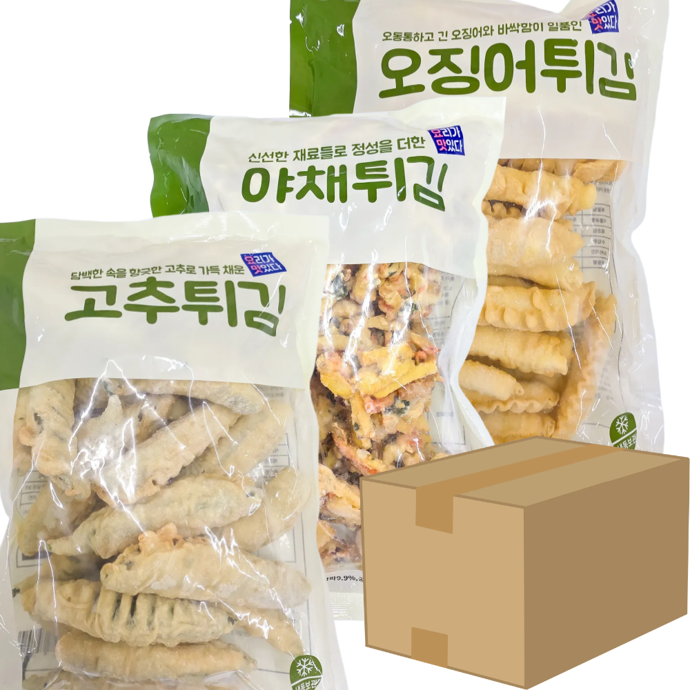 미다지 대용량 업소용 식자재 튀김류 벌크 1kg 8봉 분식 고추 야채 오징어 3종 - 상품 이미지