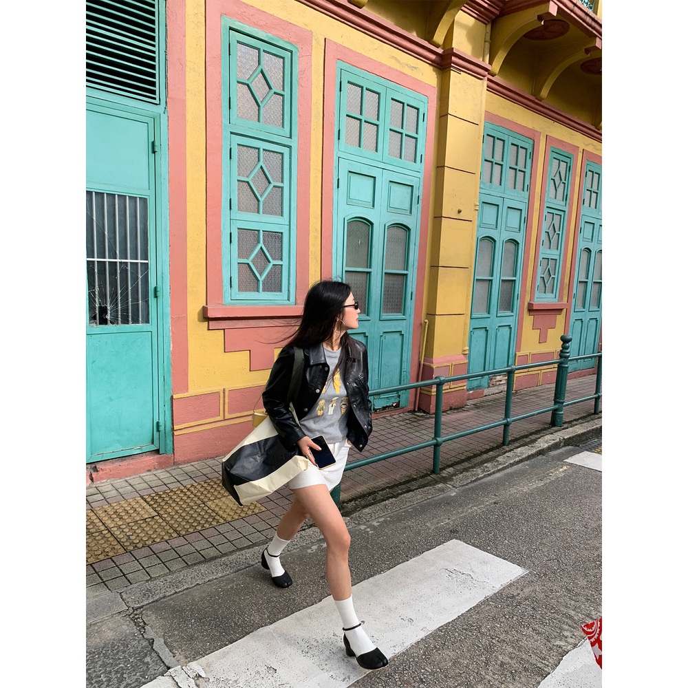 PU 고급 카라가죽자켓 루즈핏 느좋 올드머니룩 캐주얼 간절기 봄가을 블랙 - 상세 이미지 5