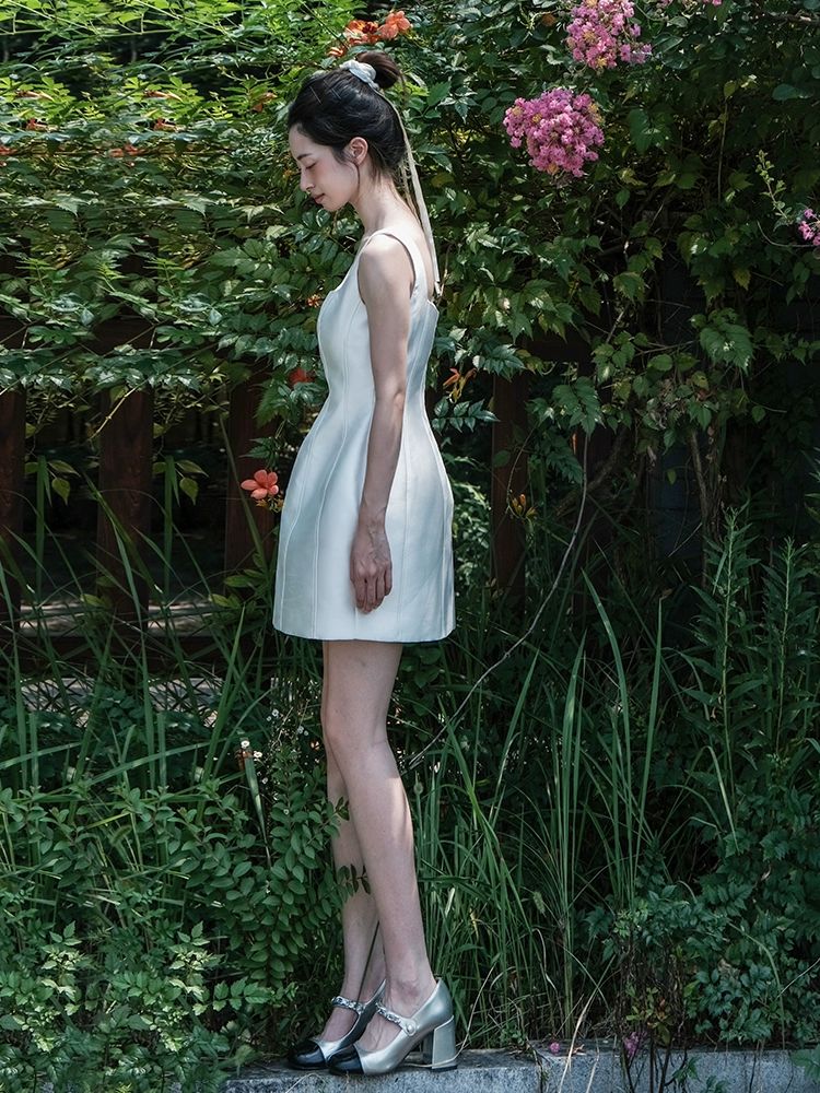 미니 웨딩드레스 야외스냅 튜브탑 리마인드 야외 브라이덜샤워 촬영캐주얼 이브닝 웨딩촬영 화이트 XS - 상세 이미지 3