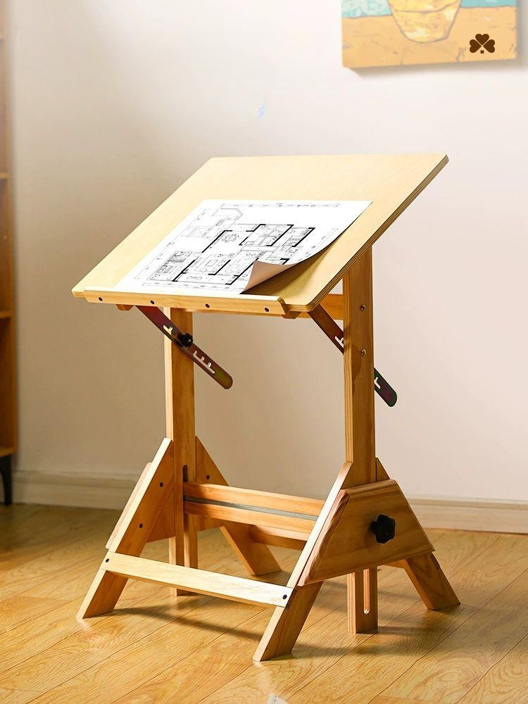 드로잉 테이블 도면 각도 철제 접이식 데스크 그림책상 작업대 각도조절 디자이너 45x60cm+너도밤나무 그림 스툴 - 상품 이미지
