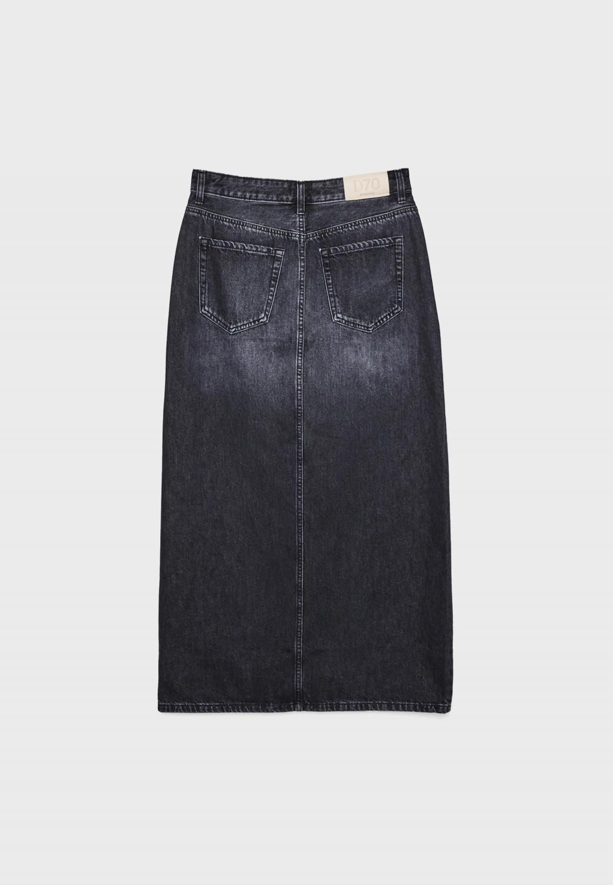 스트라디바리우스 트렌디 루즈핏 슬릿 데님 미디 스커트 1318/621 BLACK DENIM WASH - 상세 이미지 2