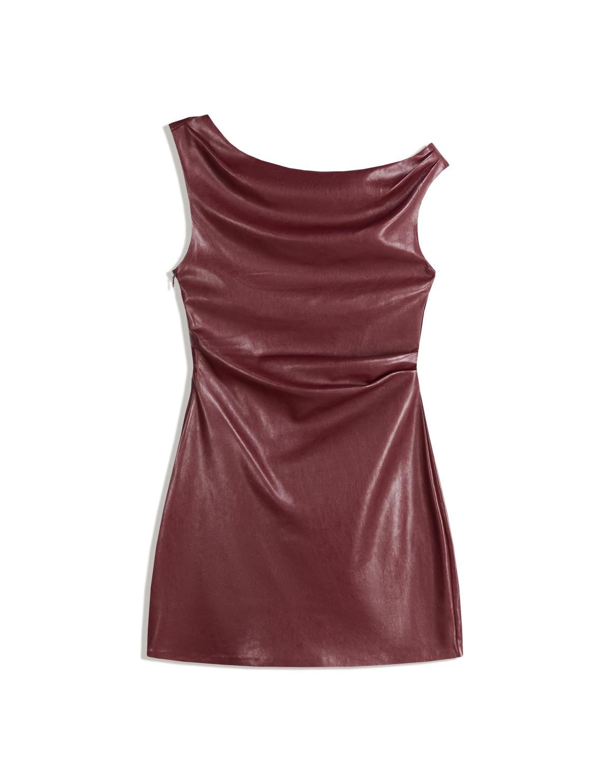 버쉬카 레더 이펙트 비대칭 미니 원피스 5861/741 MAROON - 상세 이미지 3
