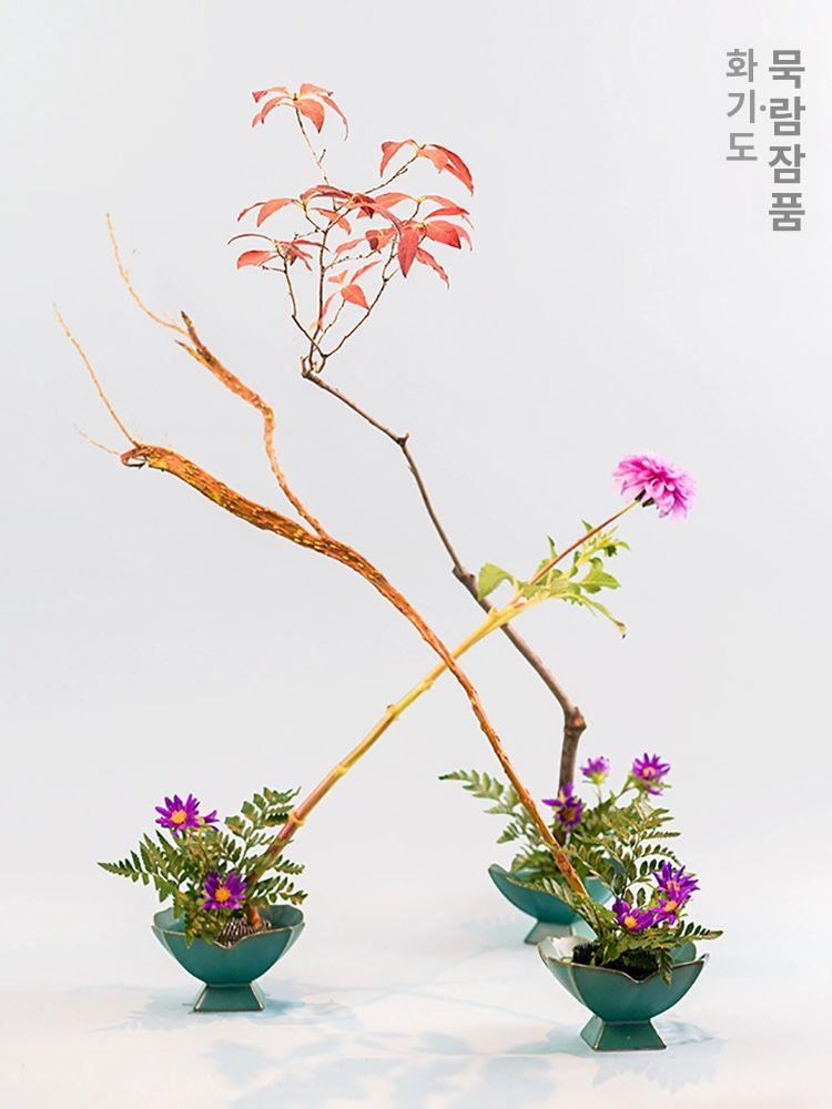 동양 꽃꽂이 도자기 꽃병 화훼 서재 인테리어 원형 화반  꽃꽂이수반 원형수반 러스트 엣지드 받침대 5cm 세라믹 작은 - 상세 이미지 4