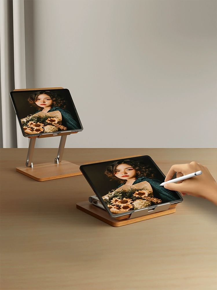 테블릿거치대 거치대 우드 각도조절 그림 작업 벽등 각도 인테리어 작업대 스케치 애플 실버 전체 시리즈 태블릿 노트북 - 상세 이미지 5