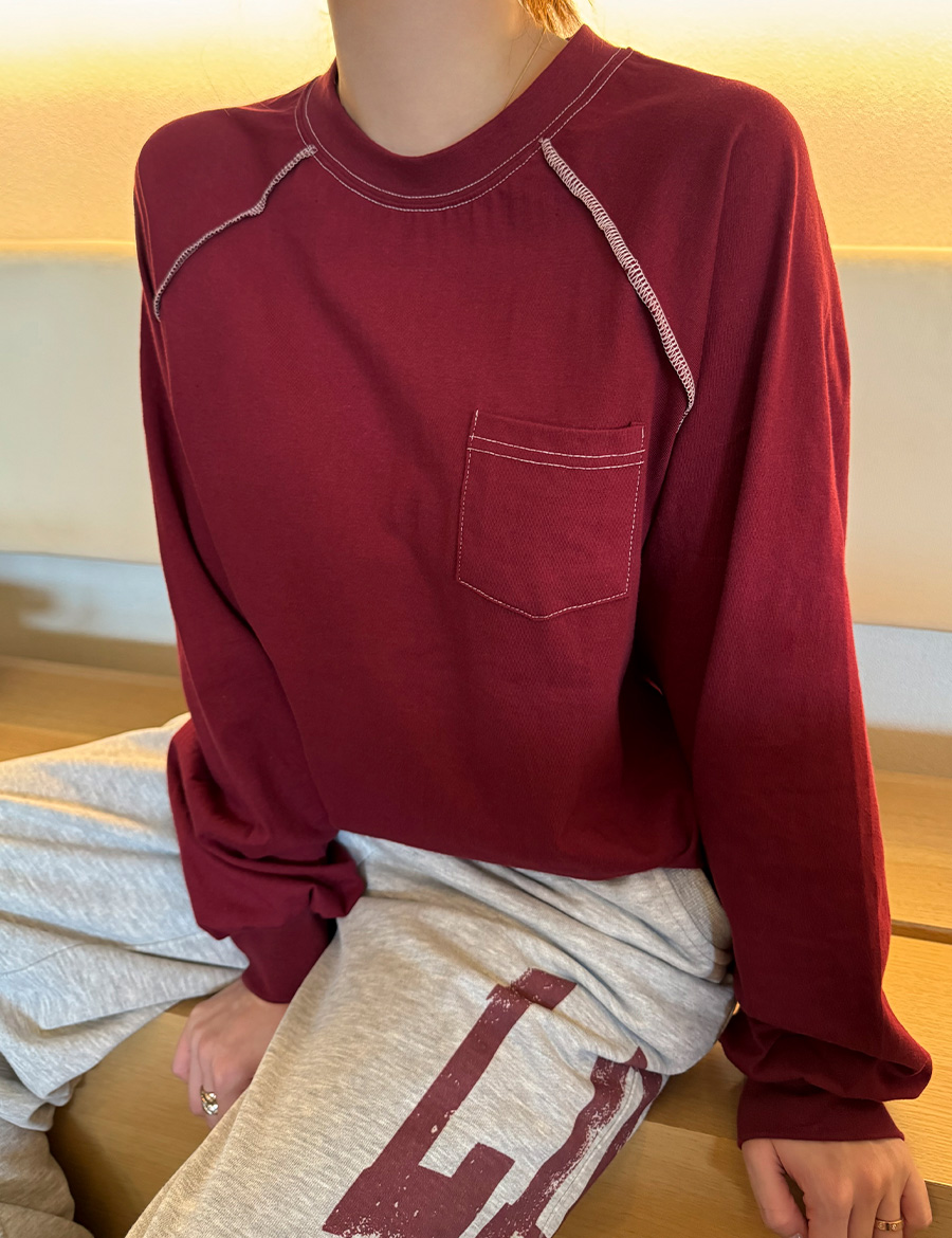 5컬러 루즈핏 나그랑 롭빠 배색 스티치 포켓 티셔츠 - 상세 이미지 2