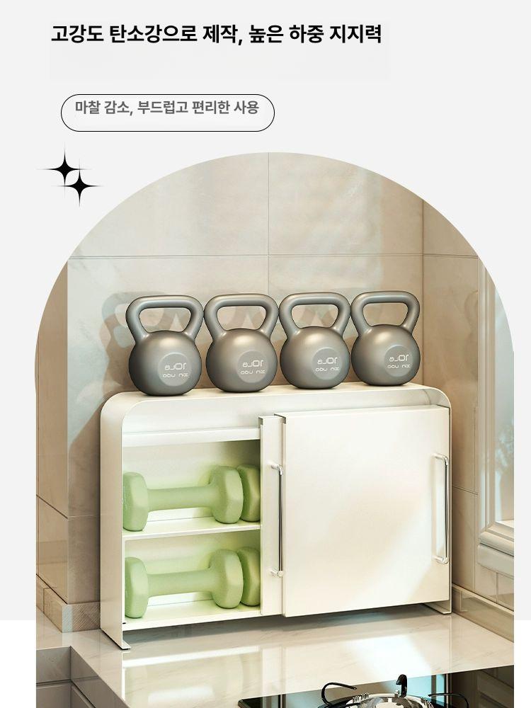 수납장 슬라이딩정리대 컵보관함 선반 주방 탕비실 프리미엄 이중손잡이 수납선반-화이트 - 상세 이미지 3