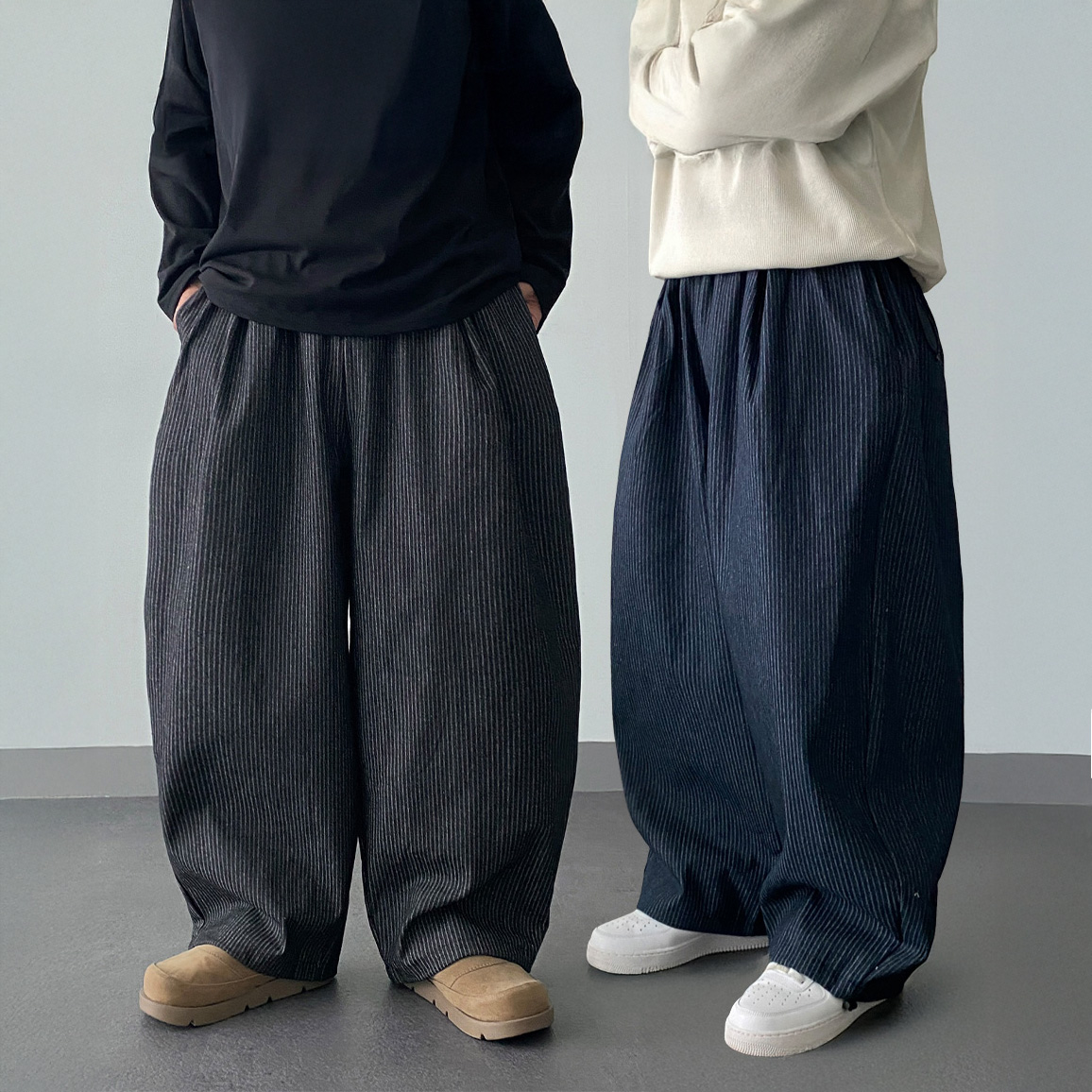 1+1 밴딩 남자생지데님 벌룬 와이드 통청바지 고무줄 와이드핏 흑청바지 - 상세 이미지 2