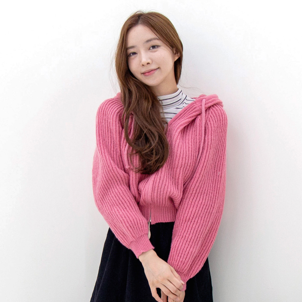 양지퍼 포근골지 크롭 후드집업 가을겨울 아우터 시보리 니트가디건 - 상품 이미지
