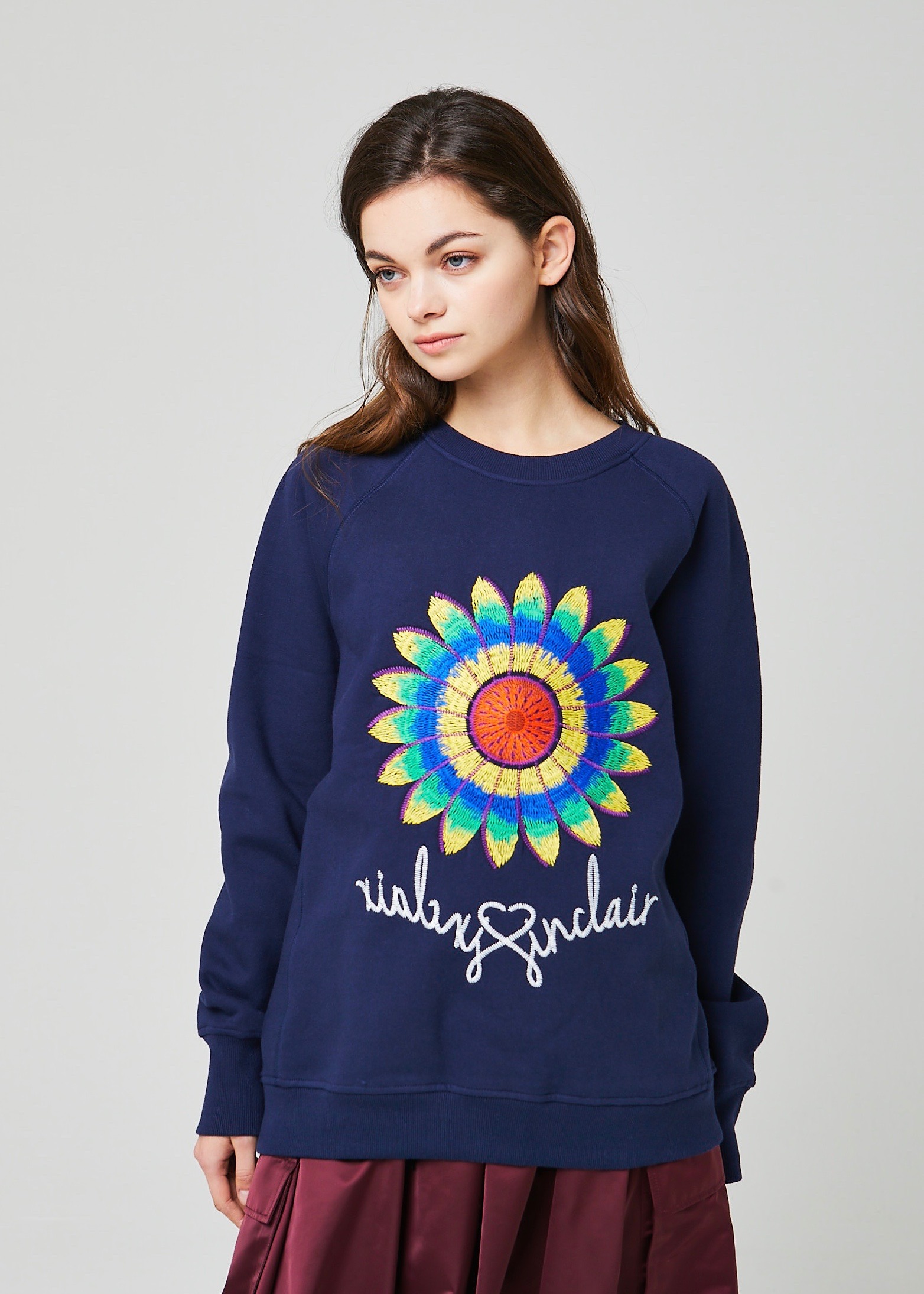 SINCLAIR 싱클레어 해바라기 자수 캠페인 스웻셔츠 네이비(기모)