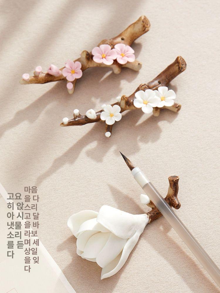 꽃 세라믹 젓가락받침대 홀더 도자기 매화 목련 펜거치대-유란화 - 상세 이미지 2