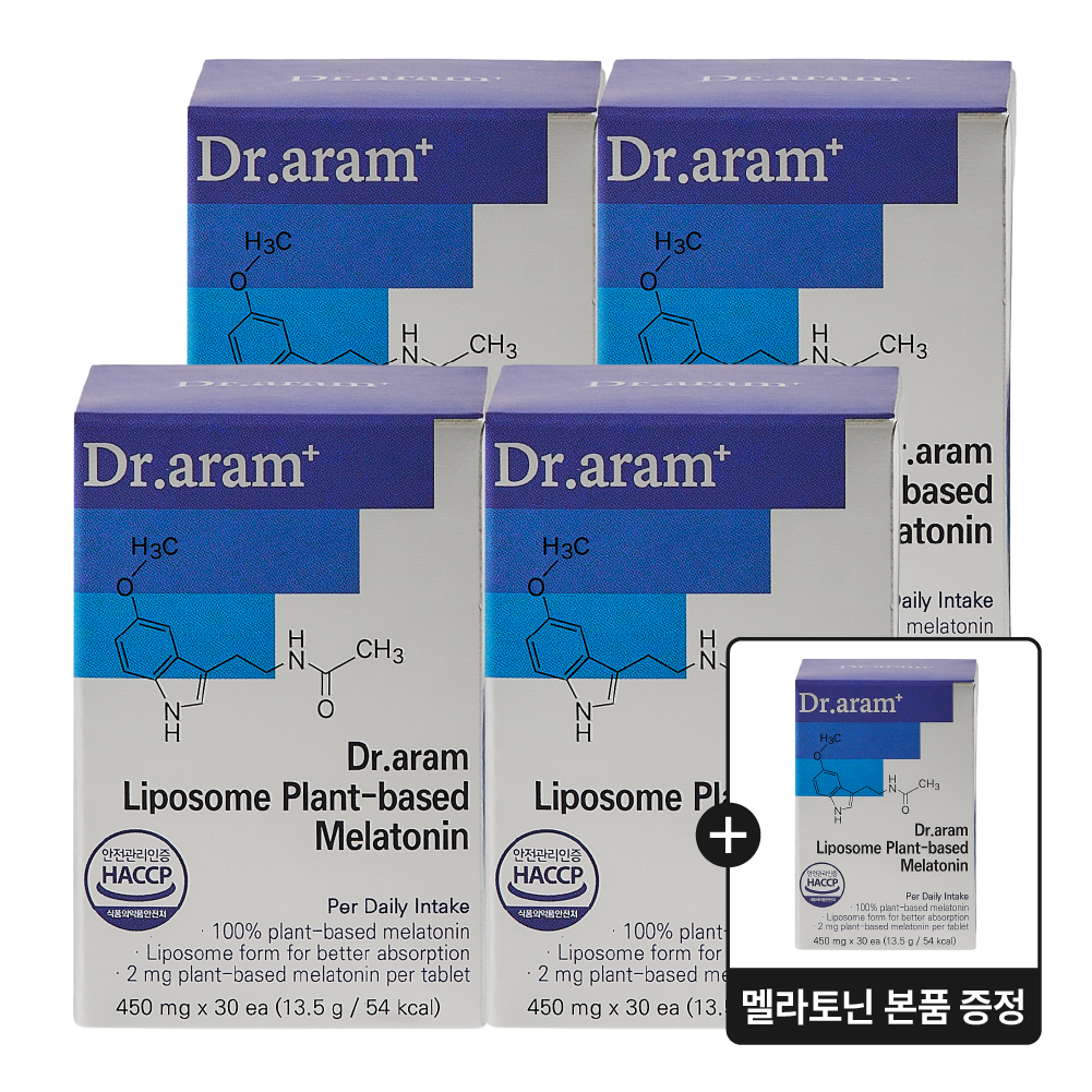 닥터아람 식물성 멜라토닌 세로토닌 테아닌 리포좀 메라토닌 450mg 30정, 5개 - 상품 이미지