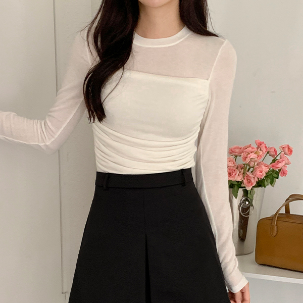 셔링 레이어드 슬림 긴팔 티셔츠 ts4697 - 메인 이미지