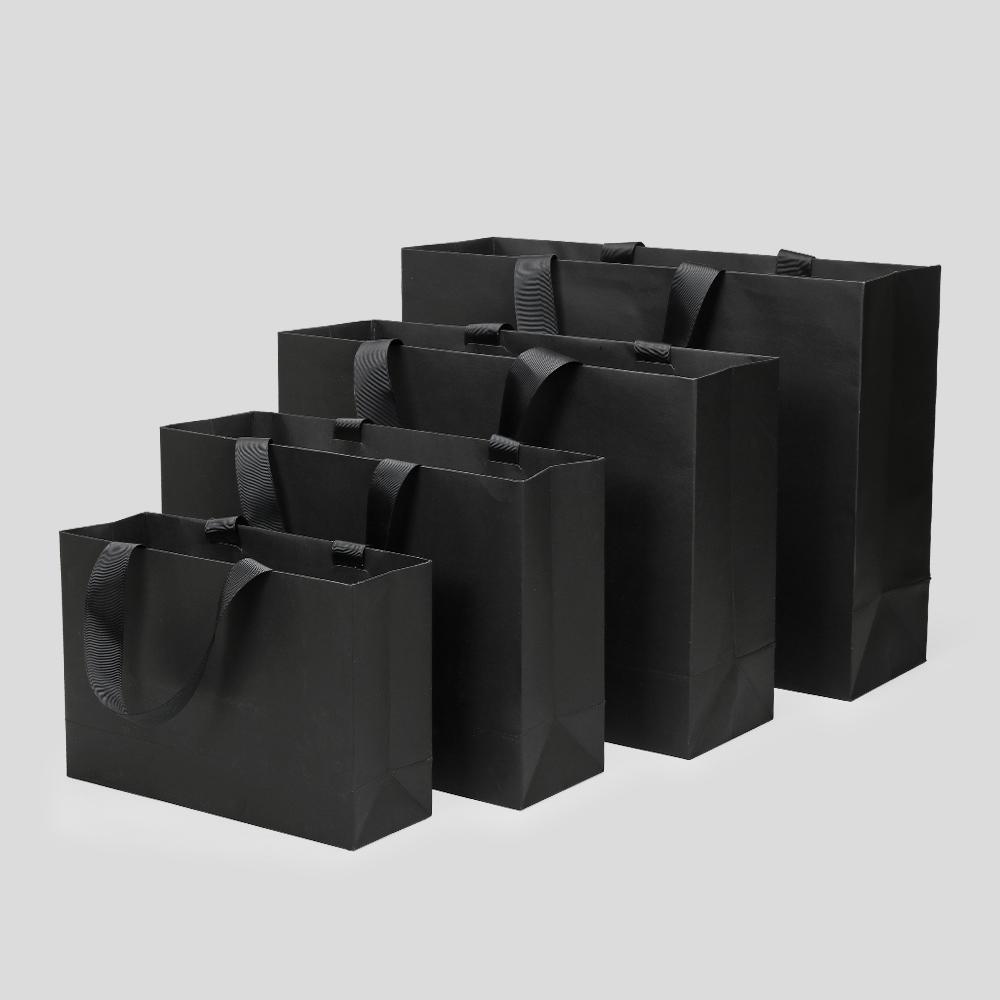 고급쇼핑백 로고인쇄 무지 의류 포장 종이가방 쇼핑백 블랙 17x25x8 소형 검정 카드지 10개 - 상품 이미지
