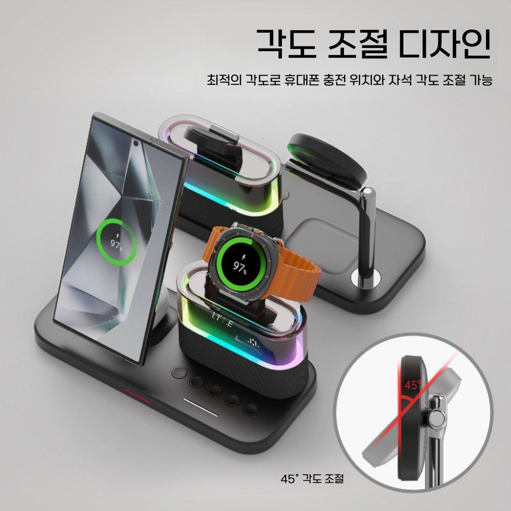 갤럭시 폴드7 워치8 플립7 아이폰17 무선 충전 거치대 탁상 알람 시계 맥세이프 충전기 - 상세 이미지 4