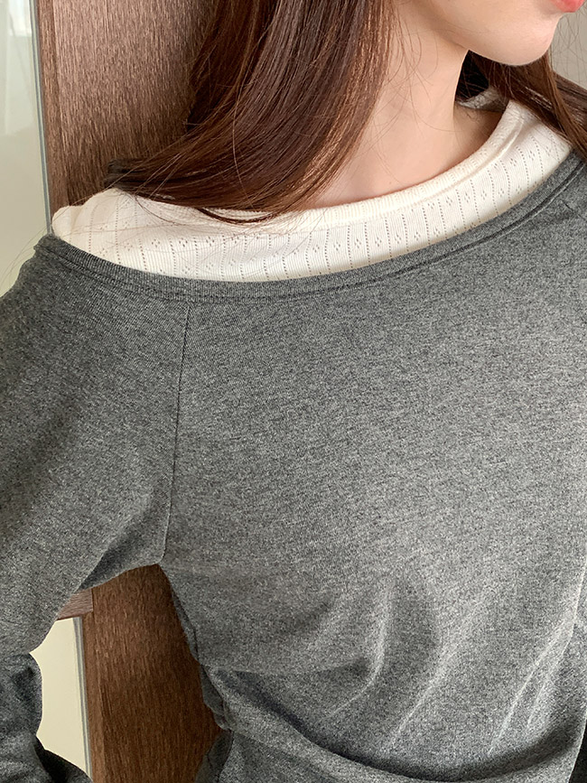 펀칭 보트넥 배색 레이어드 긴팔 티셔츠 ts4723 - 상세 이미지 3