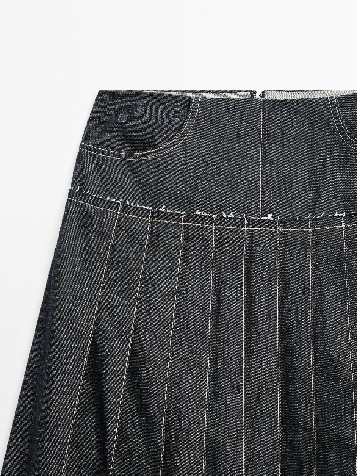 마시모두띠 하이라이즈 데님 롱 플리츠 스커트 5201/601 DARK BLUE - 상세 이미지 3