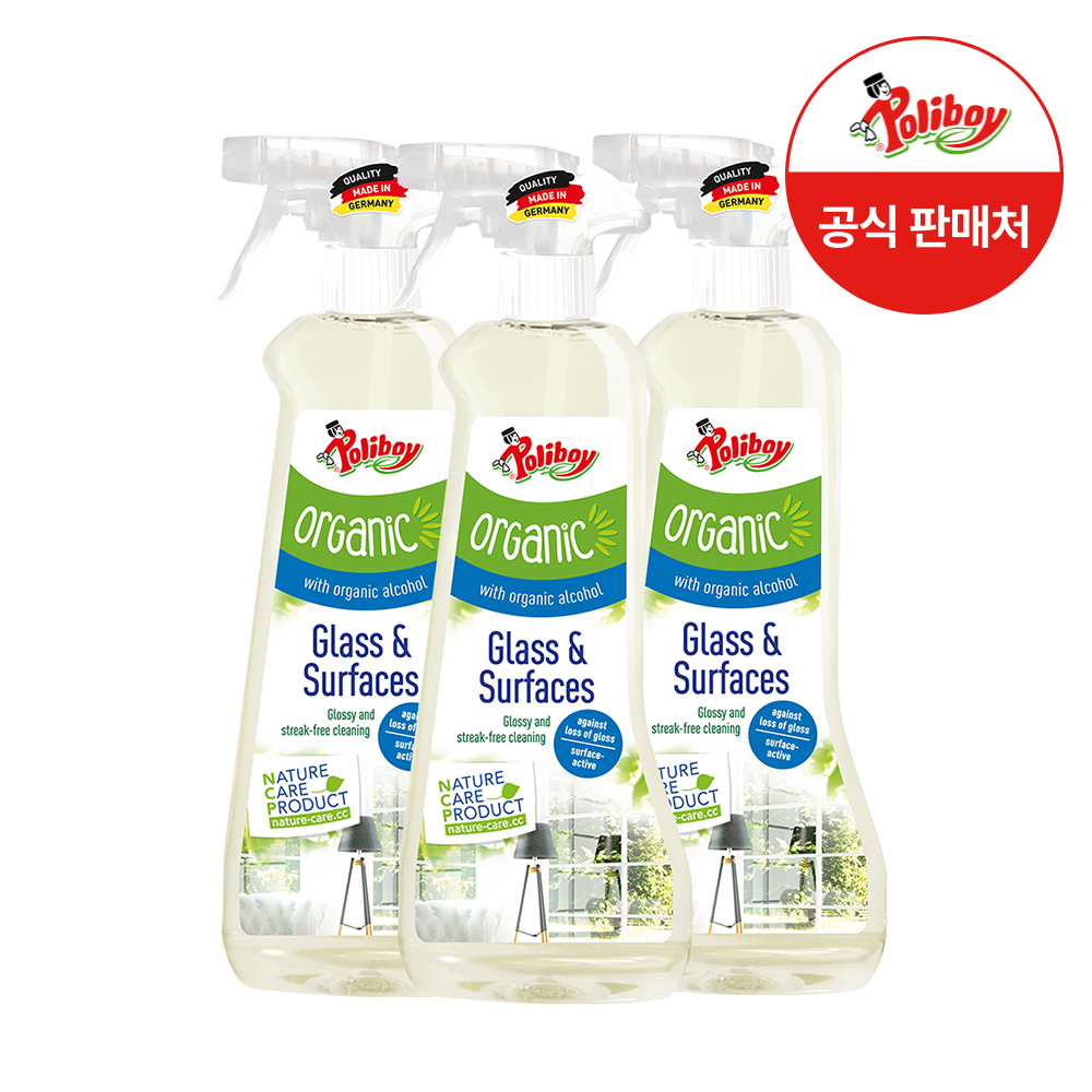 폴리보이 오가닉 유리 거울 세정제 500ml 3개 욕실 유리창 자동차 청소 물때 클리너 - 메인 이미지