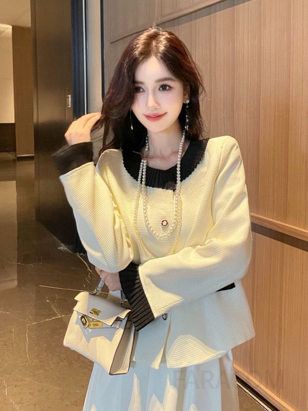 가을 여성 러플 재킷 간절기 스타일 디자인 센스 있는 노카라 자켓 편안한 착용감 데일리 패션 아이템 모던한 트렌디한 - 상세 이미지 4