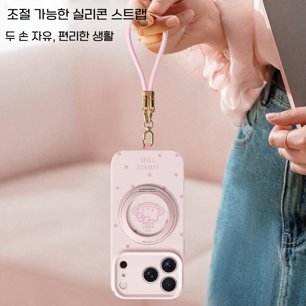 아이폰17프로케이스 메탈 그립 링 거치대 키티 로프 스트랩 핑크 커버 - 상세 이미지 4