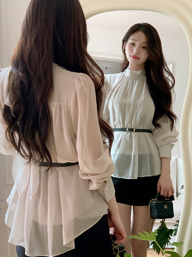벨트세트 백리본 시폰 블라우스 bs8443 이미지 3