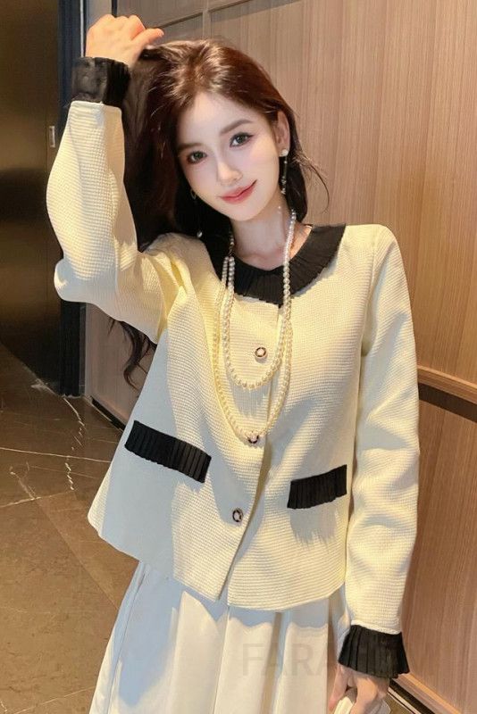 가을 여성 러플 재킷 간절기 스타일 디자인 센스 있는 노카라 자켓 편안한 착용감 데일리 패션 아이템 모던한 트렌디한 이미지 6