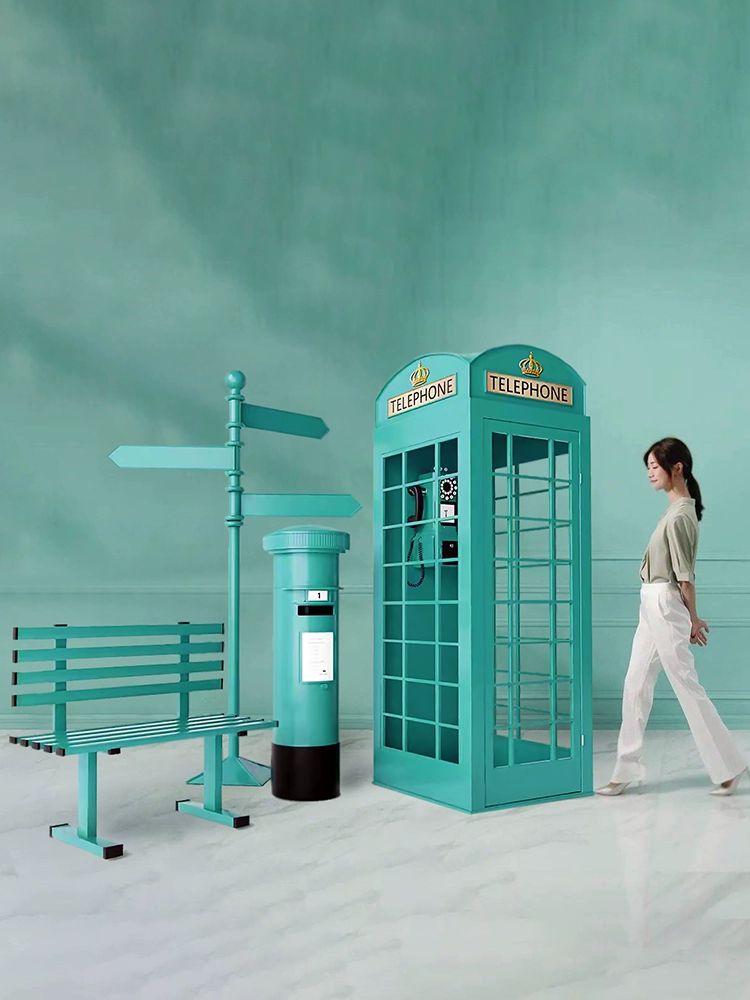 레트로 철제 전화부스 촬영 소품 세트 핑크 2.4m 부스 세트 7종 1.5m - 상세 이미지 4