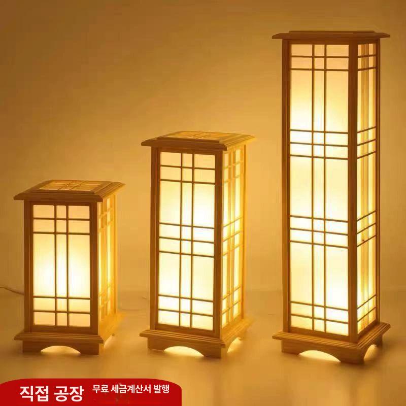 한옥조명 카페 전통 엔틱 따뜻한 식당 한옥 침실 한지등 민속품 방수 스탠드형 통나무색 원목색 소형 45cm 리모컨 포함 - 상세 이미지 2