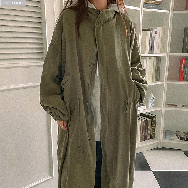 러티아 코튼 오버핏 롱 야상 자켓 4col 가을 봄 사파리 반하이넥 루즈핏 제이플로우 이미지 6