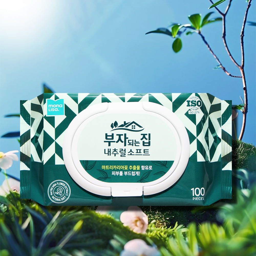 모나리자 부자되는집 내추럴 소프트 물티슈 캡형 100매 1팩